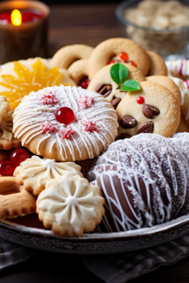 Вкусное разное печенье на столе к празднику