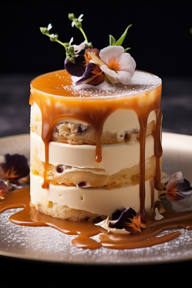 Десерт с карамельным топпингом