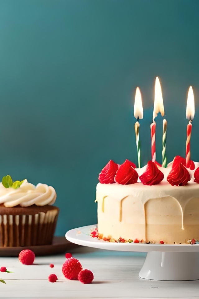 Праздничный торт на столе с шариками