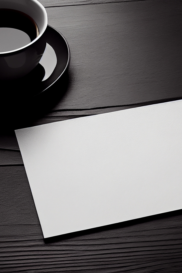 Чашка кофе с белым листом на столе