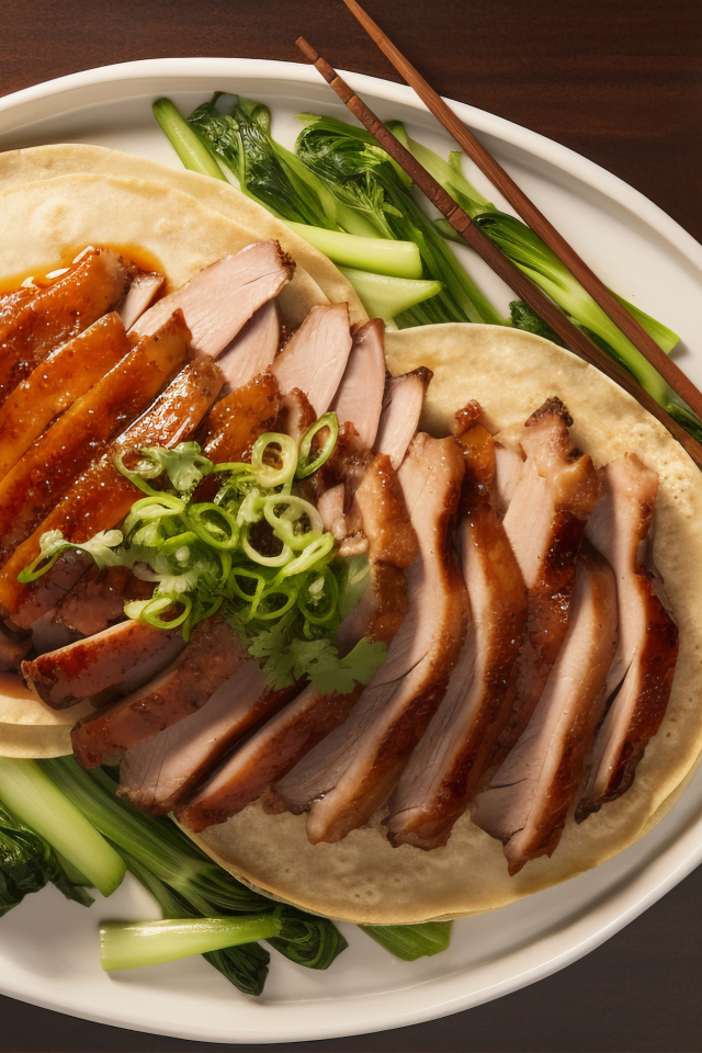 Мясо на тарелке с лепешками и зеленью