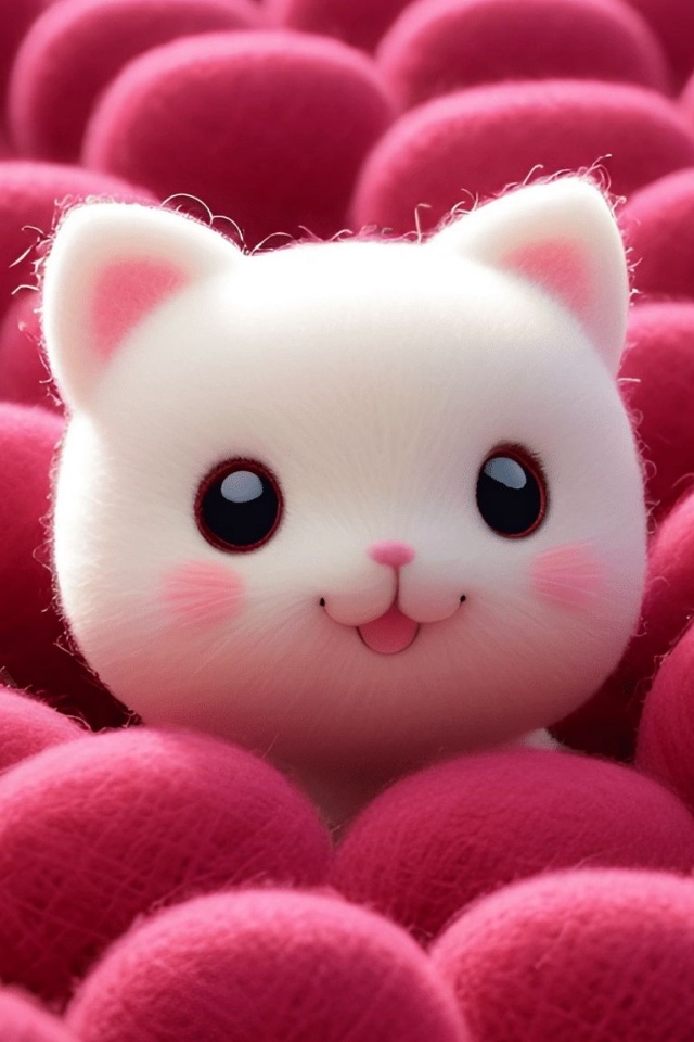 Милый котенок  с клубками шерсти