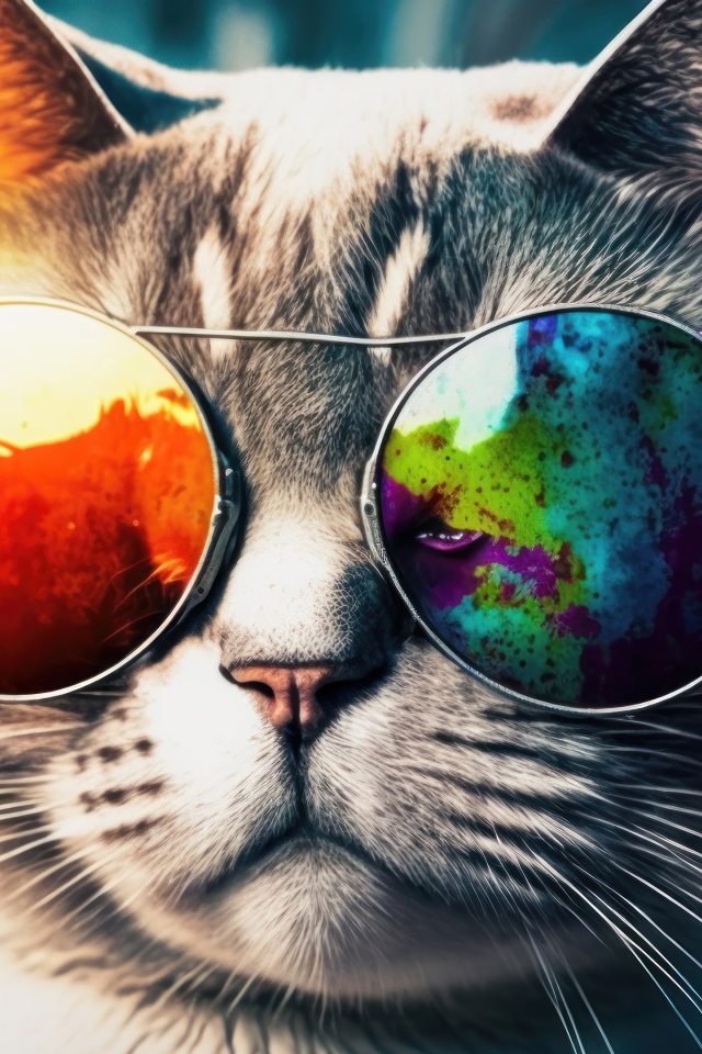 Серый кот в очках крупным планом