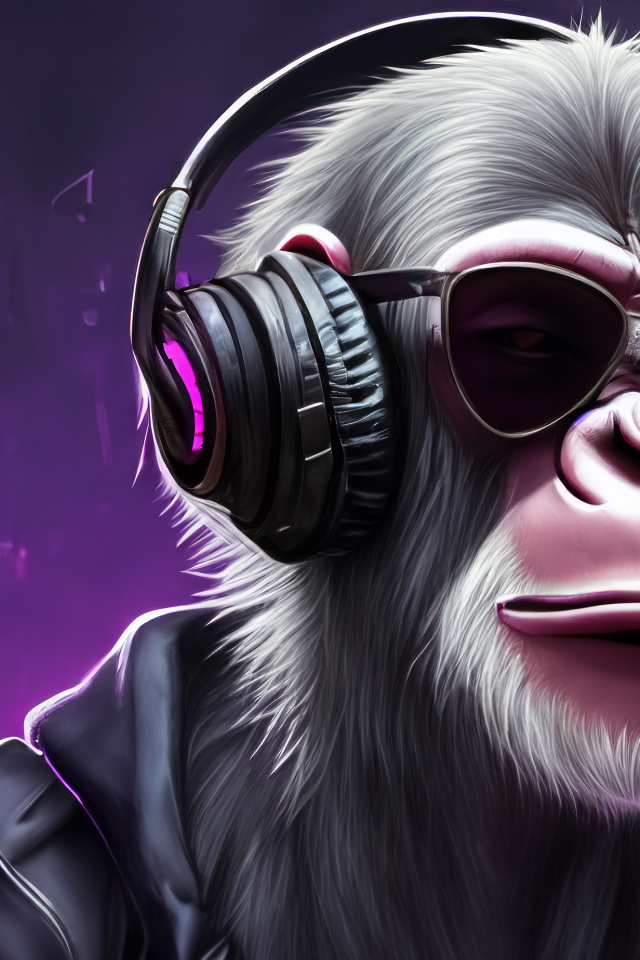 Обезьяна в очках и наушниках