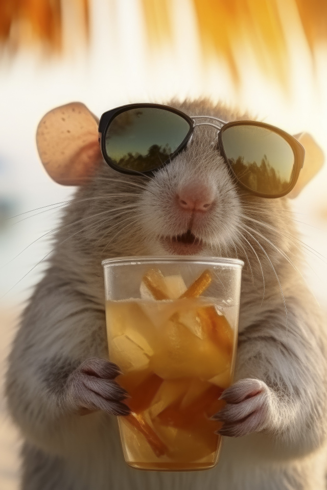 Мышонок в очках с коктейлем