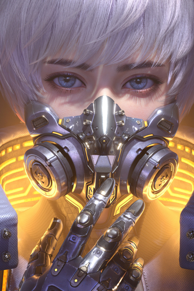 Голубоглазая девушка с маской на лице