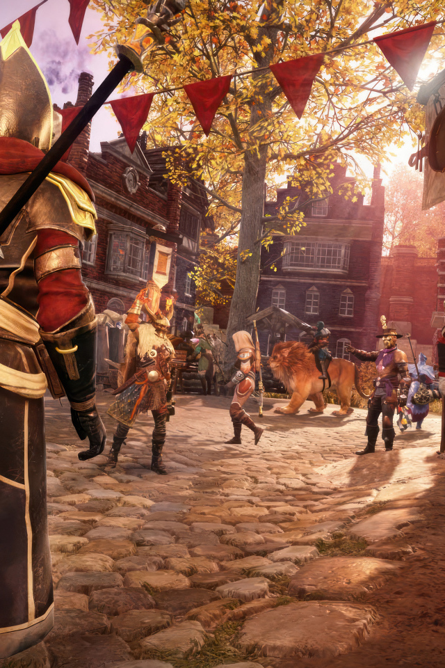 Улица города в компьютерной игре New World: Aeternum, 2024