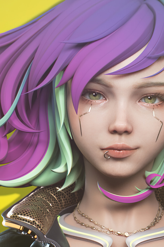 Девушка cyberpunk с сиреневыми волосами