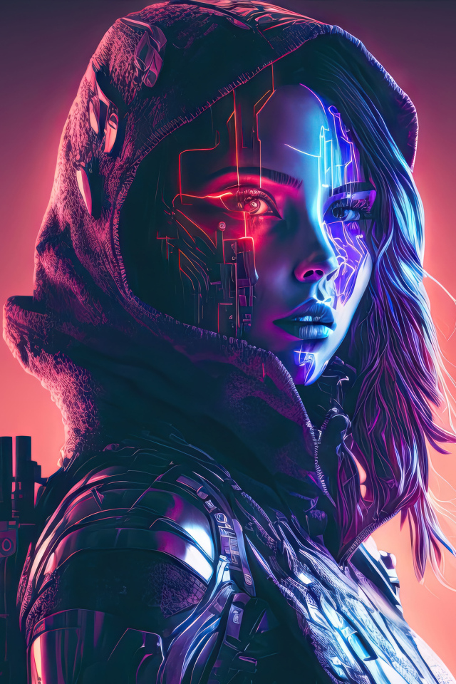 Девушка воин cyberpunk с оружием