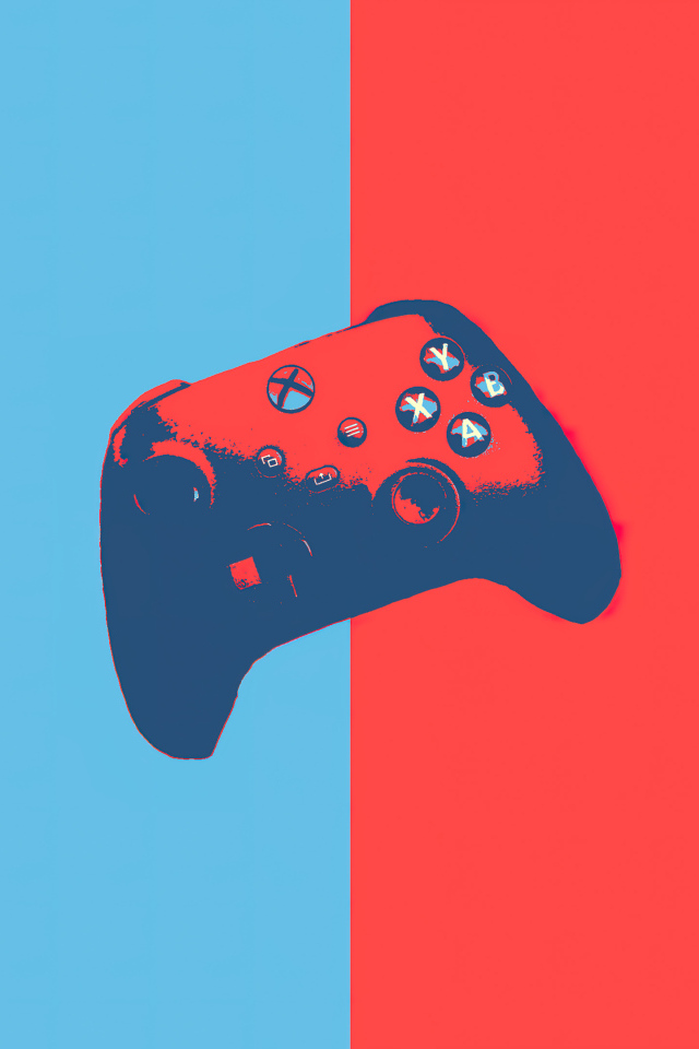 Нарисованный xbox controller на сине-красном фоне