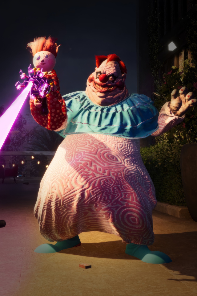 Толстый злой клоун из компьютерной игры Killer Klowns from Outer Space: The Game, 2024
