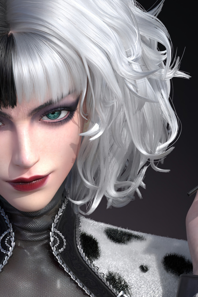 Зеленоглазая девушка Круэлла с сигаретой крупным планом