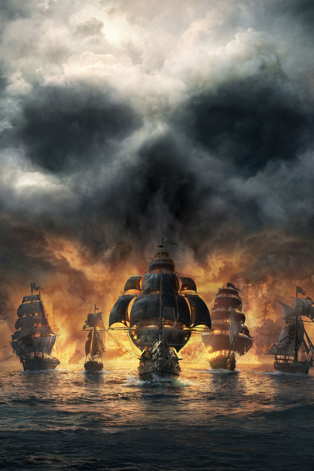 Пиратские корабли в море в компьютерной игре Skull and Bones, 2024