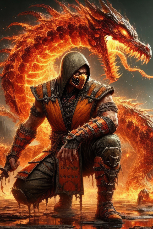 Скорпион самурай  с красным драконом