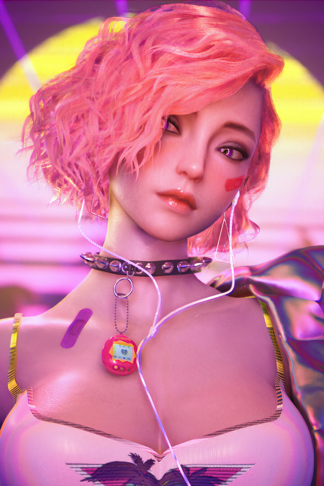 Девушка 3д с розовыми волосами 