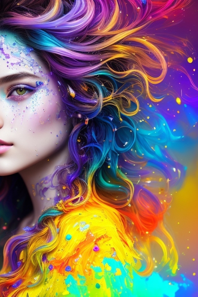 Красивая девушка с разноцветными волосами 3д графика