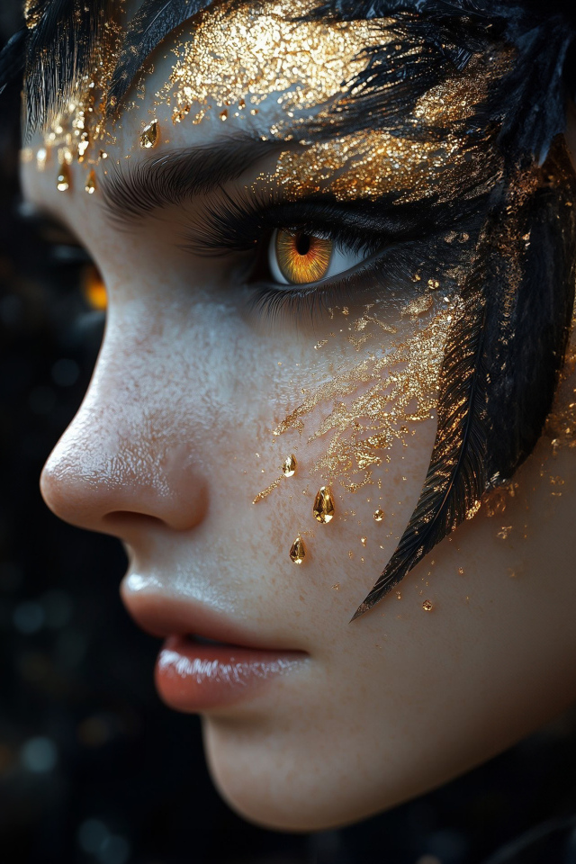 Лицо девушки с золотистой краской