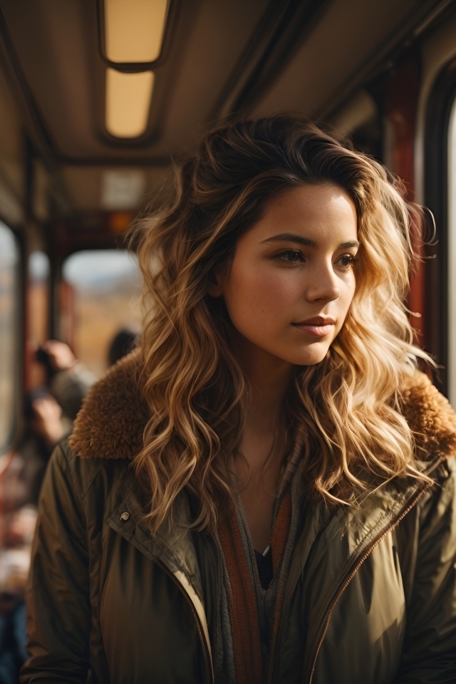 Девушка едет в вагоне поезда