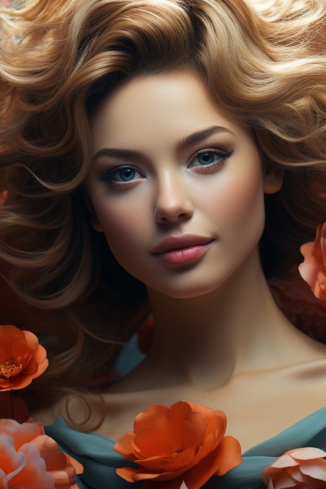 Красивая голубоглазая девушка в цветах