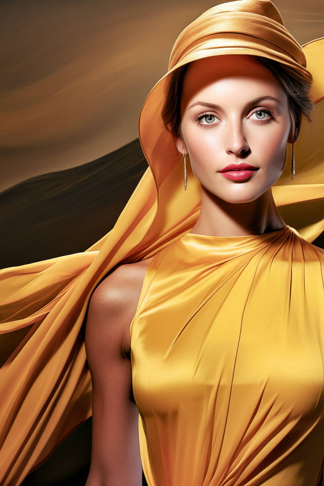 Красивая девушка в золотистом платье