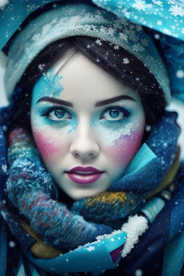 Девушка с краской на лице зимой