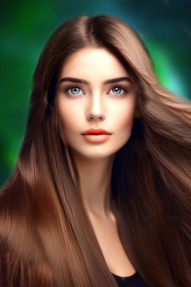 Длинноволосая девушка с красивыми серыми глазами
