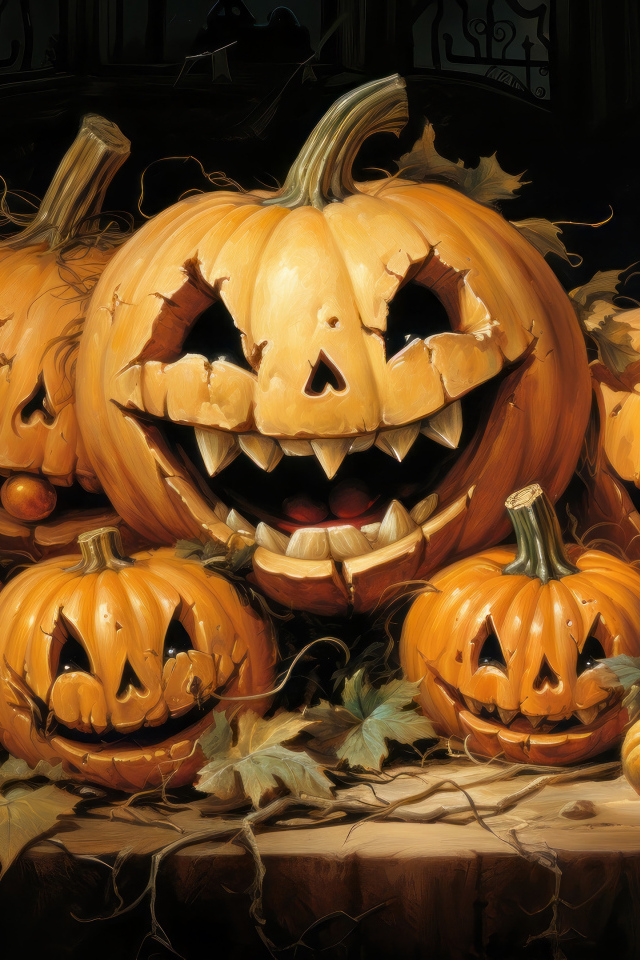 Большие зловещие тыквы на праздник Хэллоуин