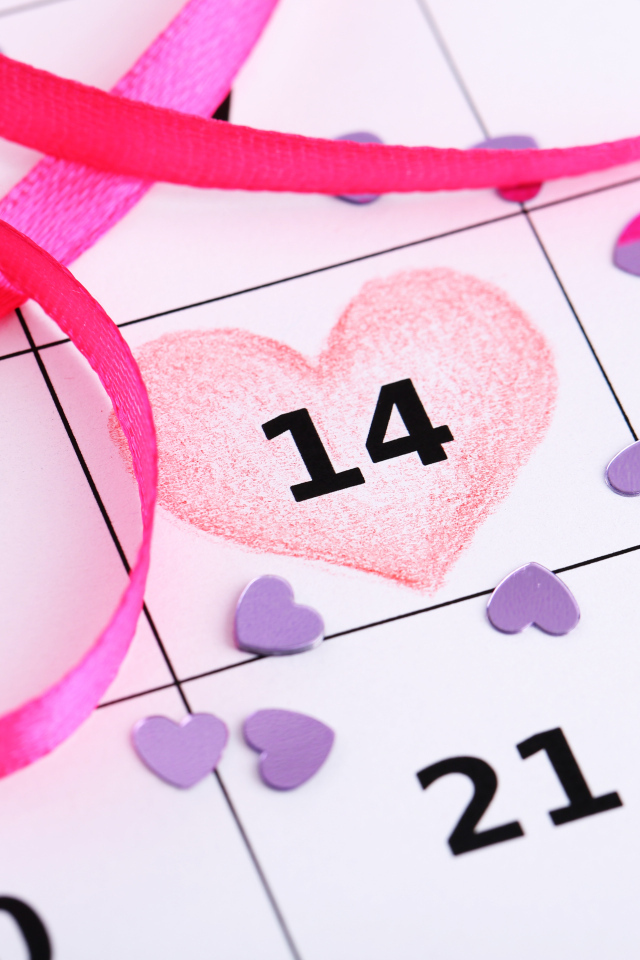 Календарь и ленточка на День Святого Валентина