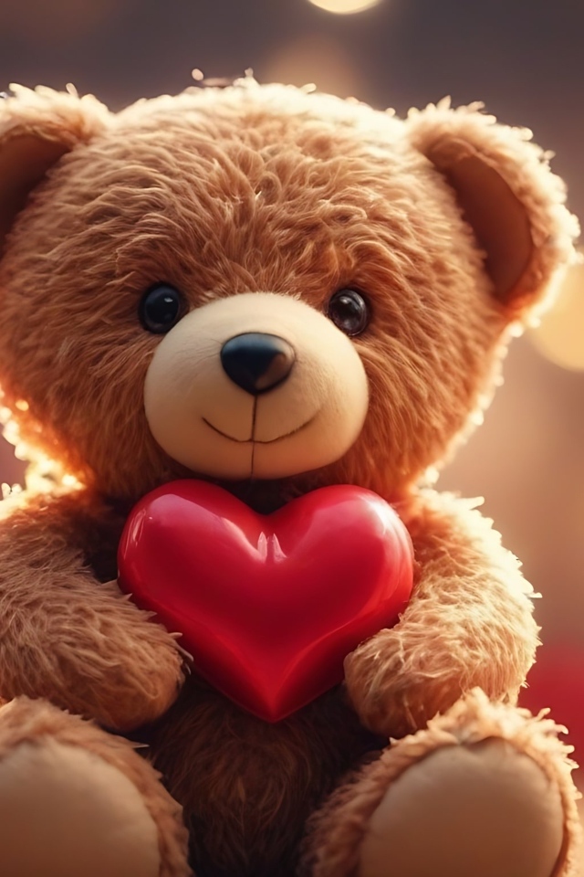 Милый игрушечный медвежонок с красным сердцем