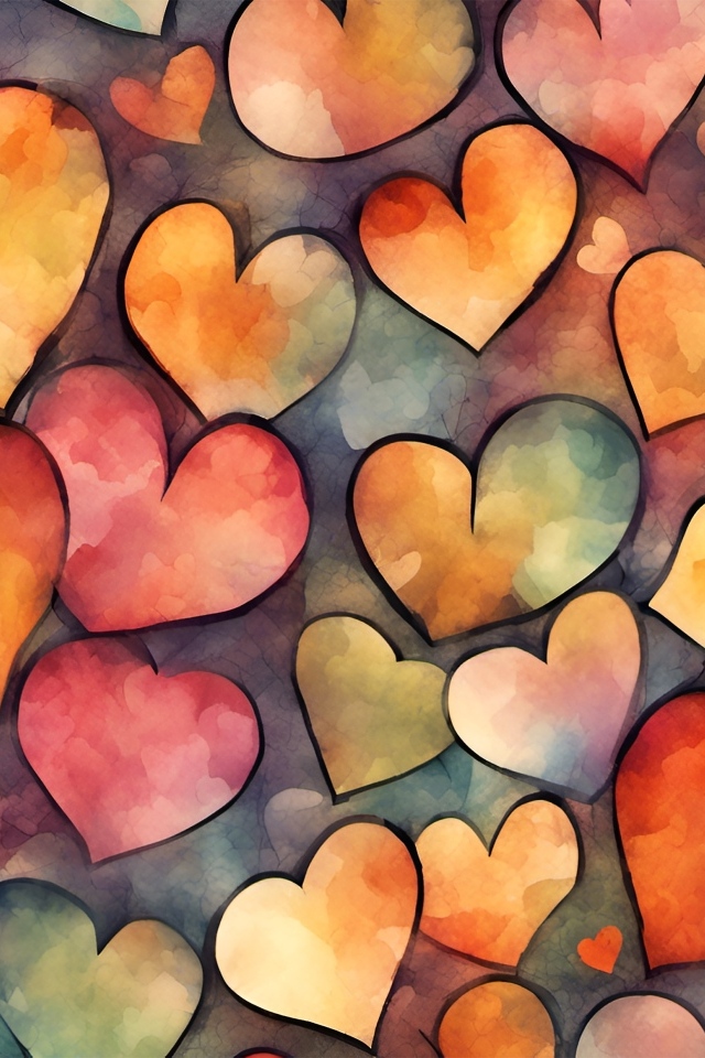 Нарисованные разноцветные сердечки