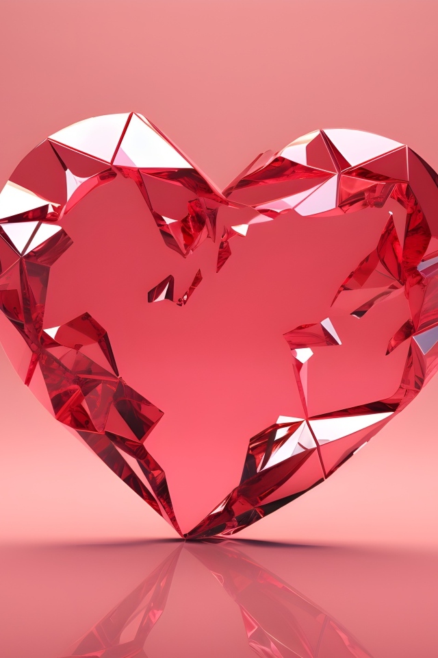 Стеклянное разбитое сердце на розовом фоне