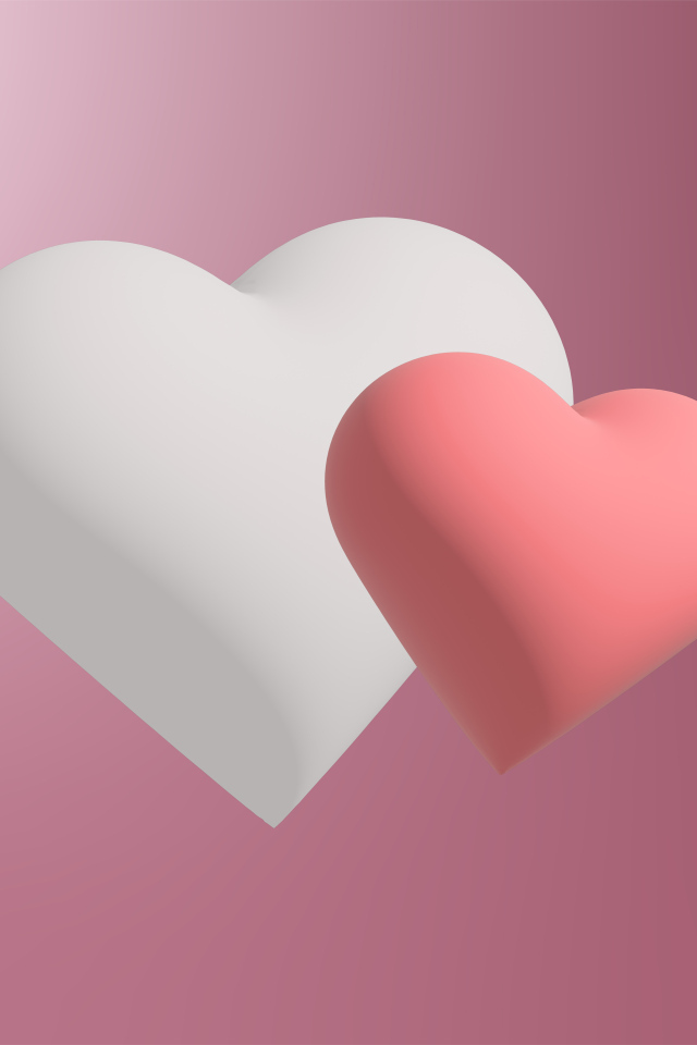 Белое и розовое сердце на розовом фоне