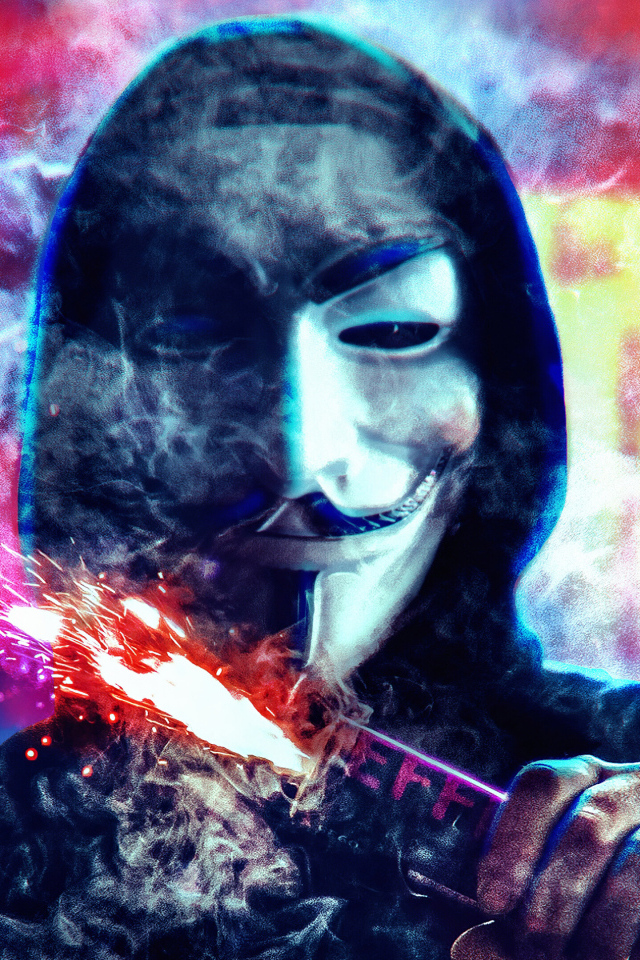 Анонимус в маске с петардой в руке