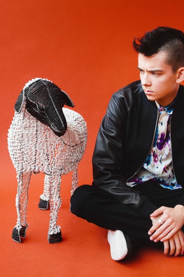 Молодой актер Эйса Баттерфилд на красном фоне