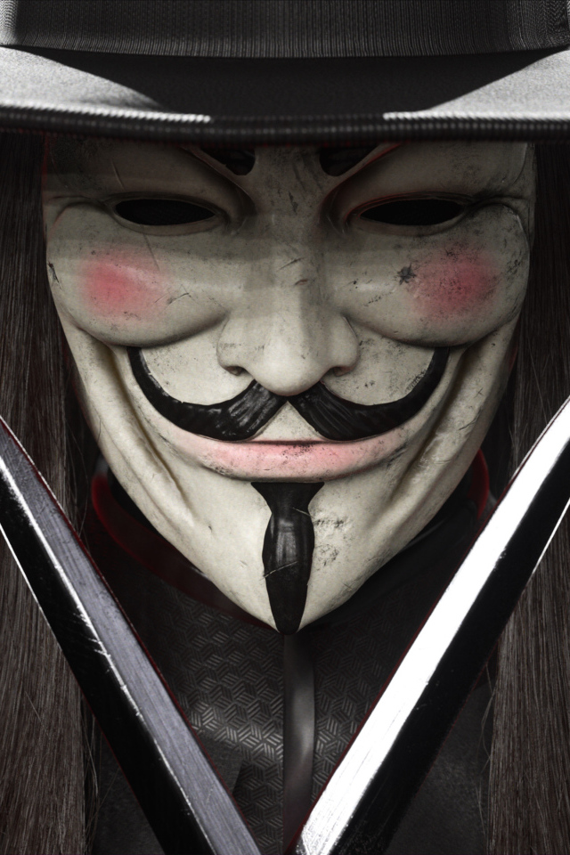 Аноним в шляпе на красном фоне 