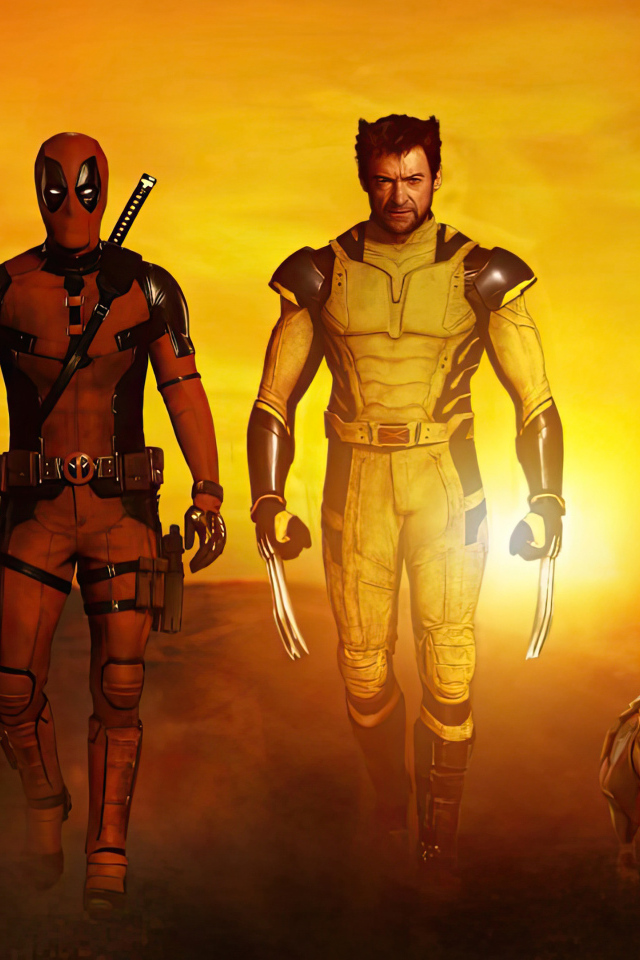 Персонажи фильма Дэдпул и Росомаха на фоне заката