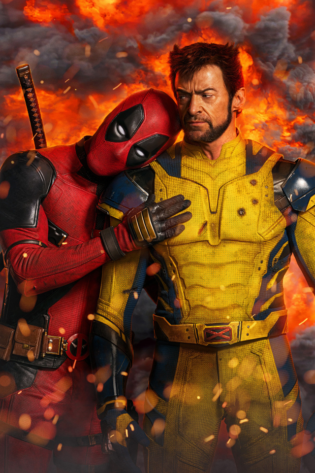 Дэдпул и Росомаха на фоне взрыва