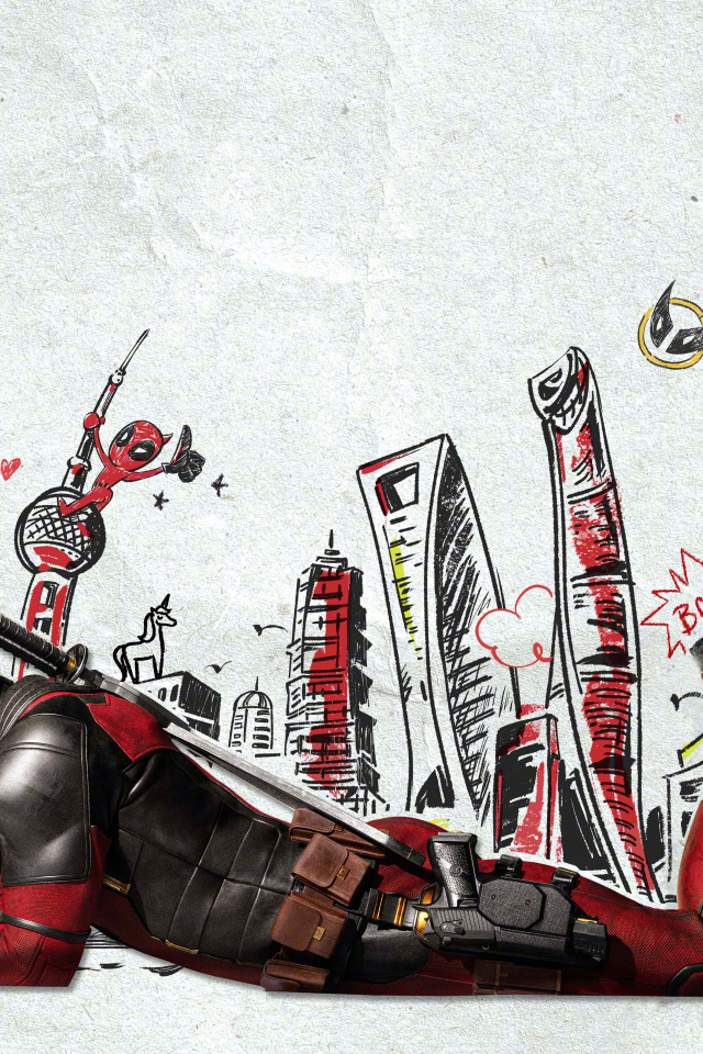 Персонаж Дэдпул на фоне стены