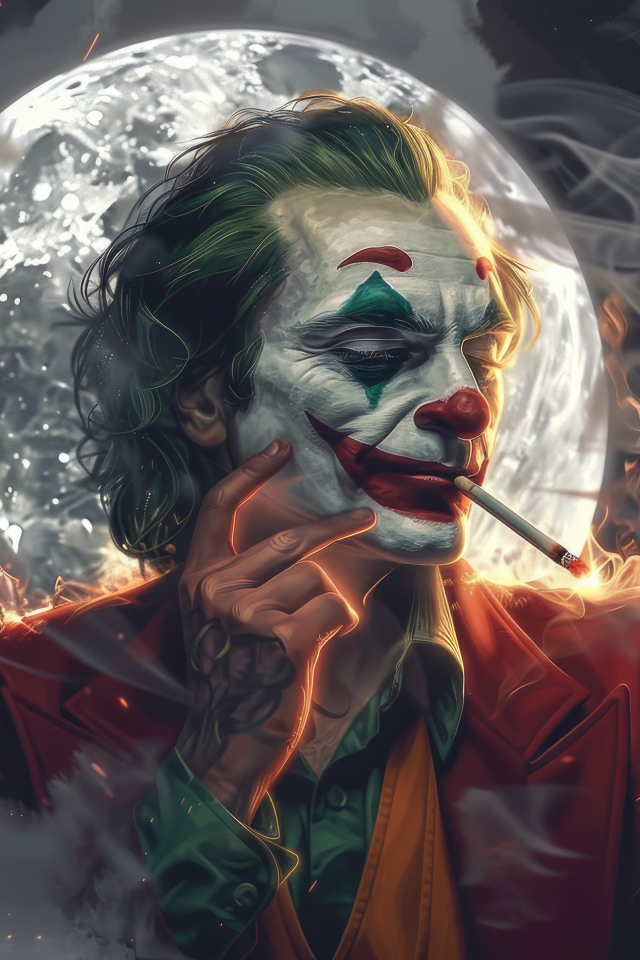 Джокер на фоне луны в дыму