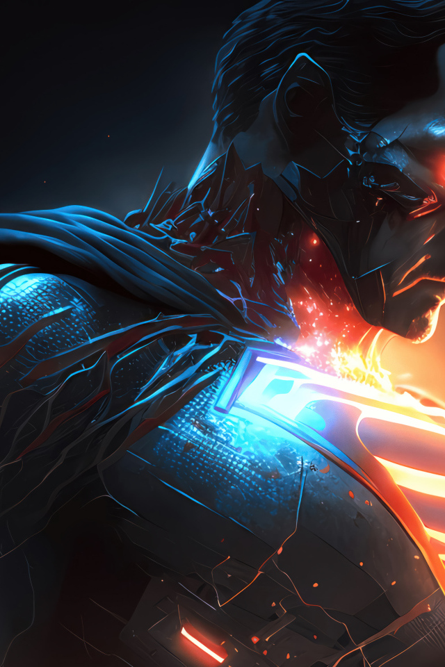 Мужчина супермен с красными глазами