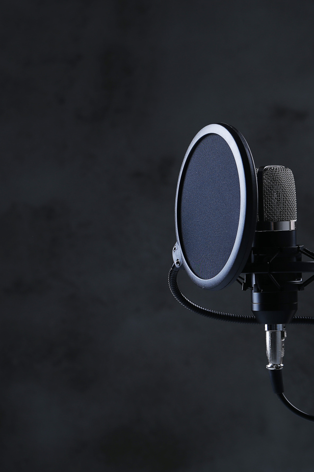Черный микрофон с фильтром в студии