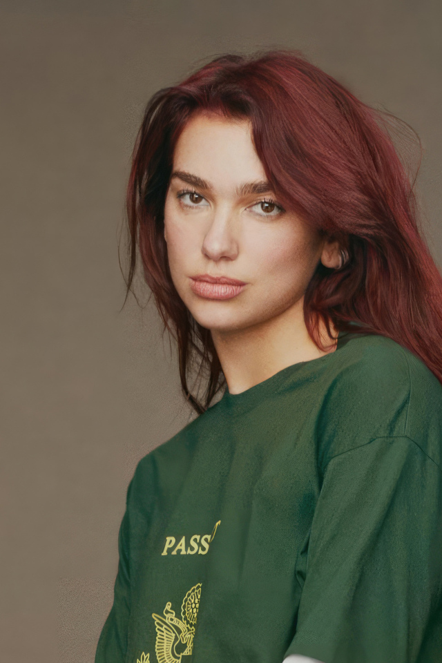 Милая девушка певица Дуа Липа на сером фоне