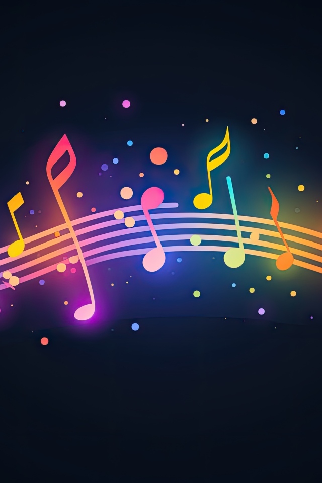 Разноцветный нотный ряд  на черном фоне