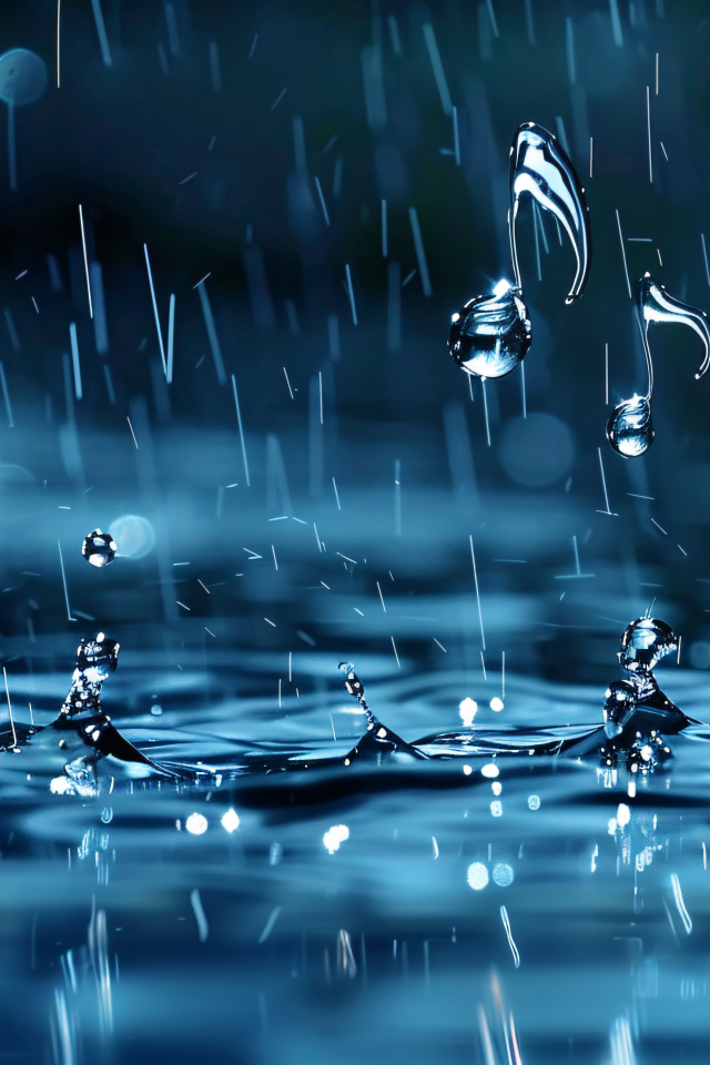 Ноты в каплях дождя в луже