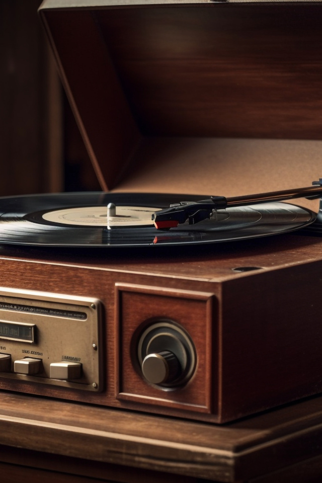 Старый виниловый проигрыватель на столе