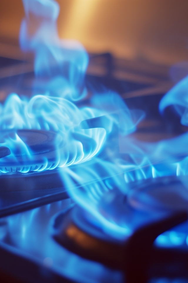 Голубой огонь газа на плите
