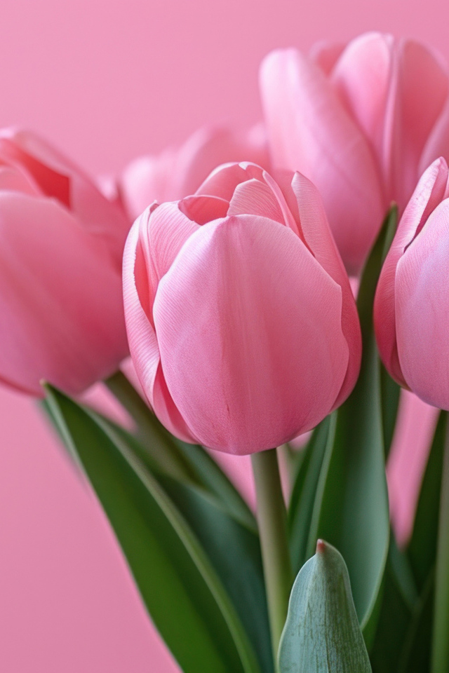 Букет розовых тюльпанов на розовом фоне