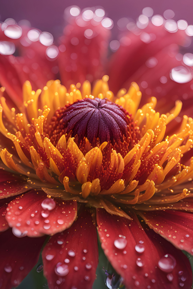 Большой цветок герберы с каплями на лепестках