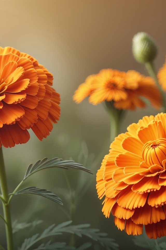 Оранжевые цветы бархатцы в лучах солнца