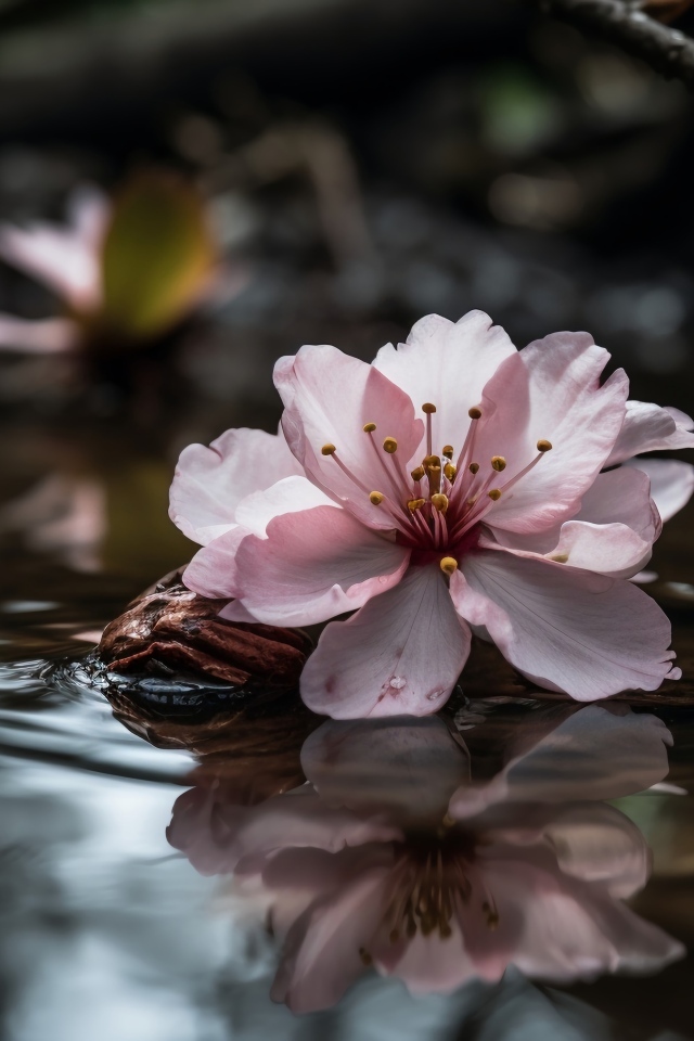 Розовый цветок плавает в пруду